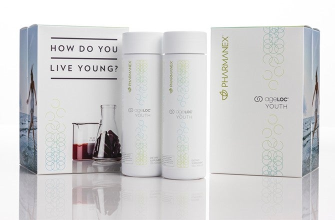 pt3 6S Quality Process-banner Nu Skin Pharmanex AgeLoc Youth product bottles and boxes on display.
